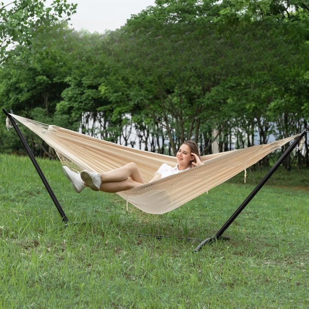 

Hammock with Space Saving Steel Stand 2 Person Heavy Duty Garden Yard Outdoor 450lb Capacity Hammocks, Hammock