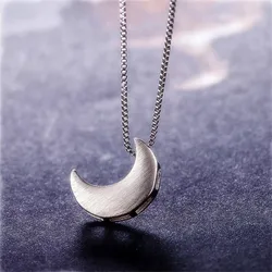 New Simple Fashion Jewelry Beautiful 925 Sterling Silver Brushed Crescent Moon Exquisite Gift Women Pendant Necklaces XL047