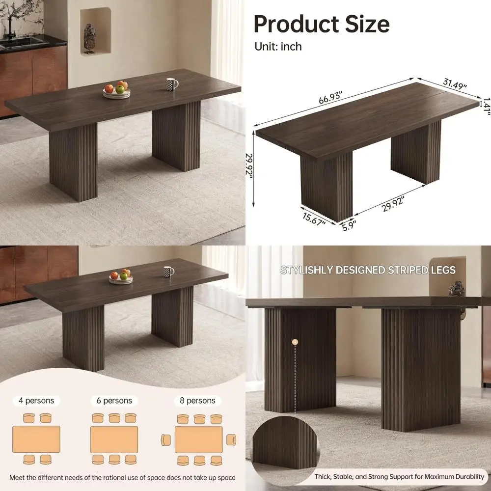 Tavolo da pranzo rettangolare moderno da 4 a 6 anni, robusto piedistallo doppio, perfetto per la casa e il soggiorno