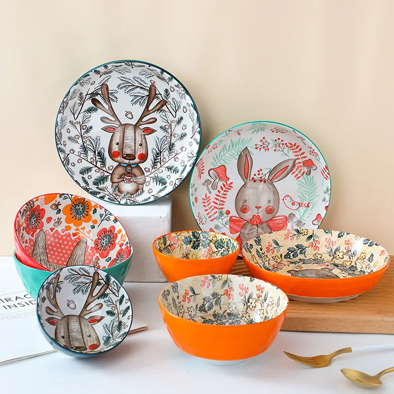 Handle Cartoon Ceramic Bowl, Two Ear Baking Tray, Noodle Bowl, Salad, Dessert, Appetizer, Family Breakfast Bowl,kitchen Utensils