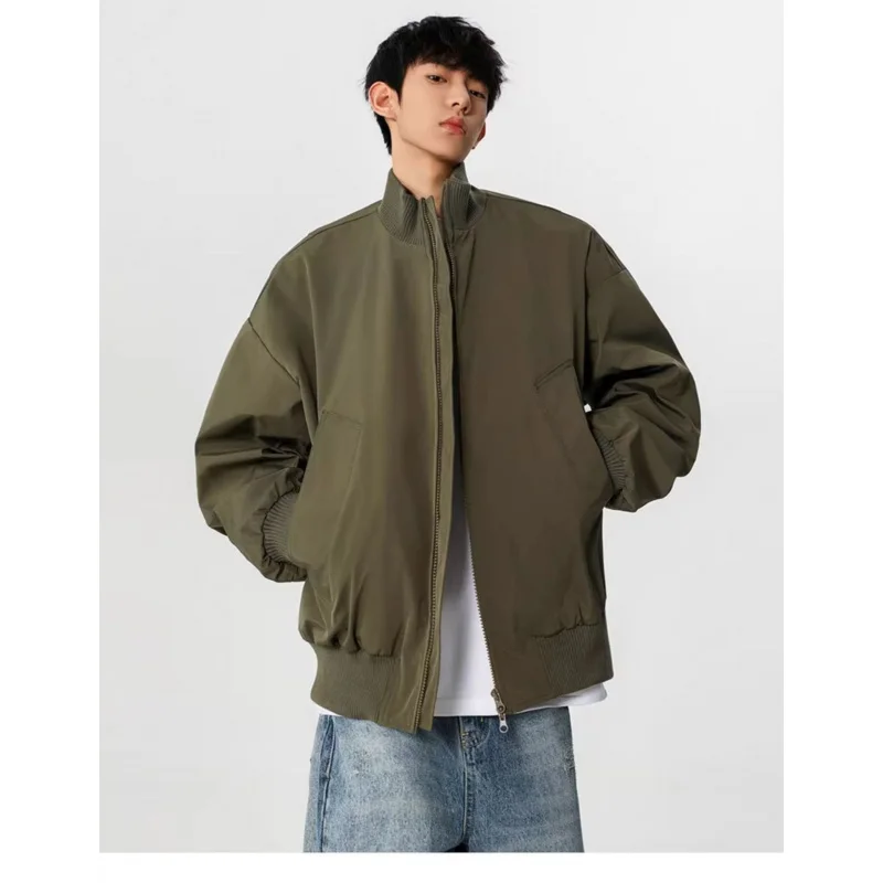 

GIOIOMen's Jacket，Spring and Autumn American Style Stand Collar Zipper Cardigan Loose Casual Baseball Jacket，Jacket