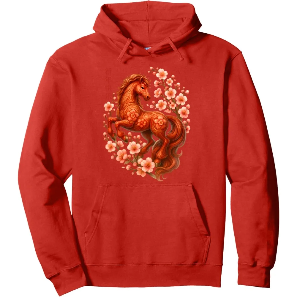 السنة القمرية الجديدة البلوز سنة صينية جديدة سعيدة للحصان 2026 كنزة قطيفة موضة عادية الرجال النساء مهرجان هوديس