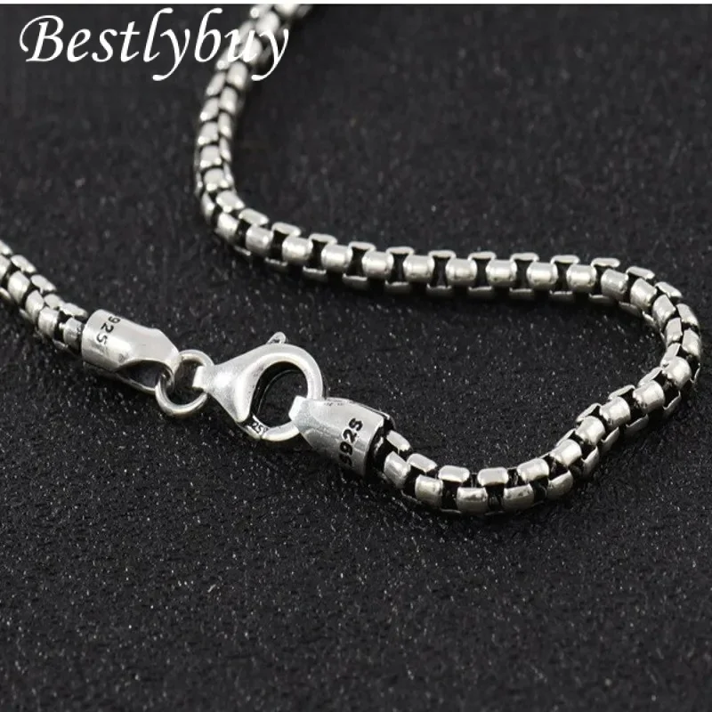

3MM 2021 Trendy New Pure S925 Silver Jewelry Retro Round Box Cchain Personality Fashion Man And Women Necklace