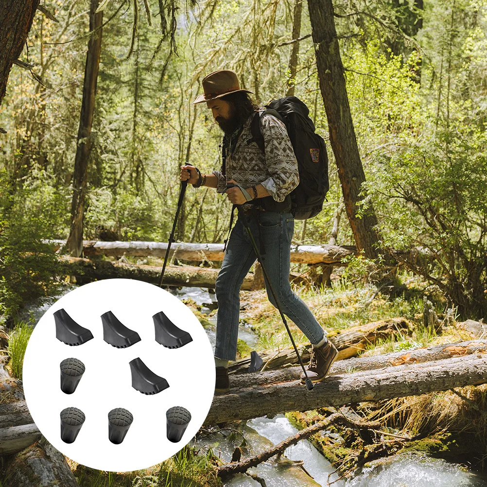 

8Pcs Plastic Trekking Pole Tips Covers Non-Slip Hiking Pole Foot Protectors Durable Climbing Pads Black Trekking Poles Covers