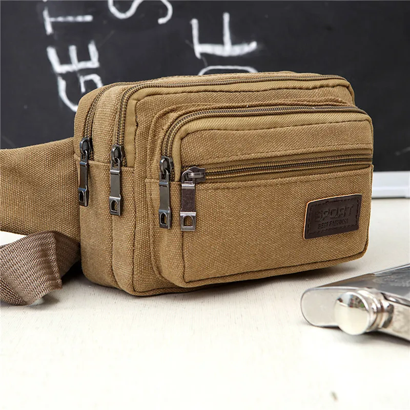 

New 4-Zipper Pocket Men Waist Bag Canvas Durable Functional Hiking Pack Belt Travel Bags Outdoor Sports Climbing Camping Pockets