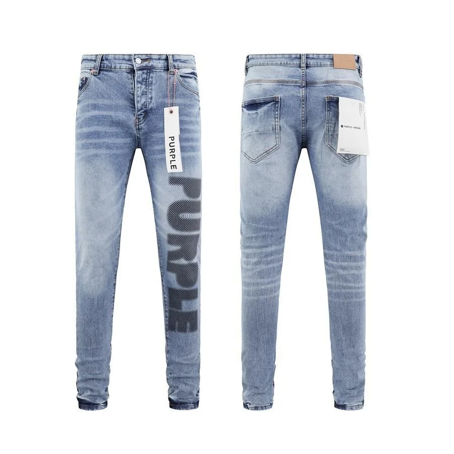 Casual Purple Jeans MEN Women Cut and Frayed Big Holes Slim-Fit Trousers