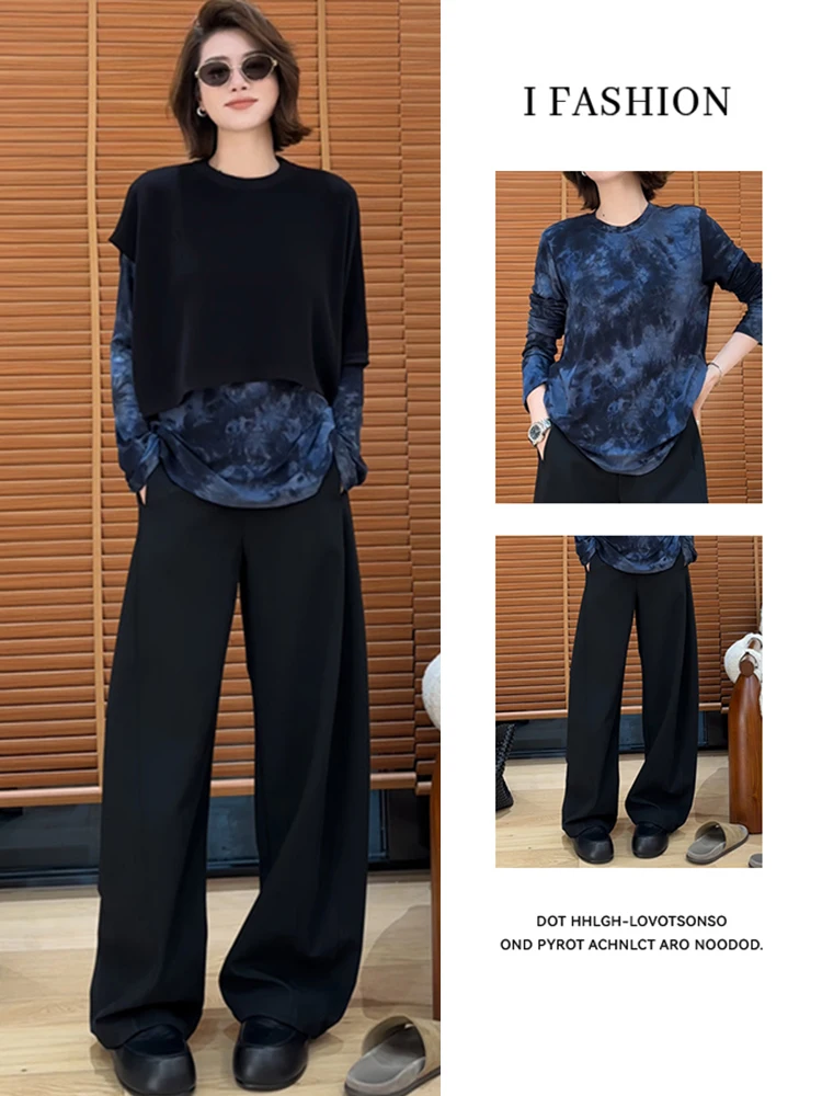 Ele Long Sve Dames Faion Set Hoge taille Wijde pijpen Broek Veelzijdige herfstcollectie Casual Comfortabel Ademend