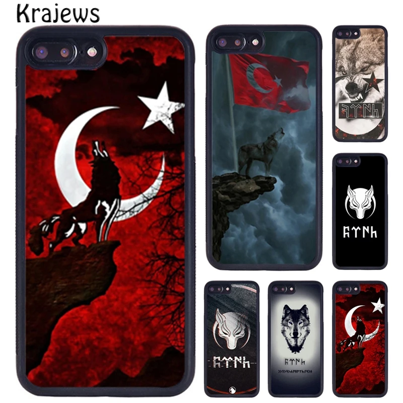 Krajews Turkey Flag Wolf Style Rubber Phone Case For iPhone 16 15 14 XR XS 11 12 mini 13 Pro MAX Plus cover coque