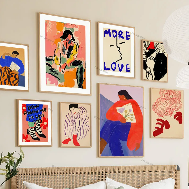 Vintage Women Book More Love Abstract Wall Art Canvas Painting Illustration Posters and Prints Wall Pictures Living Room Decor