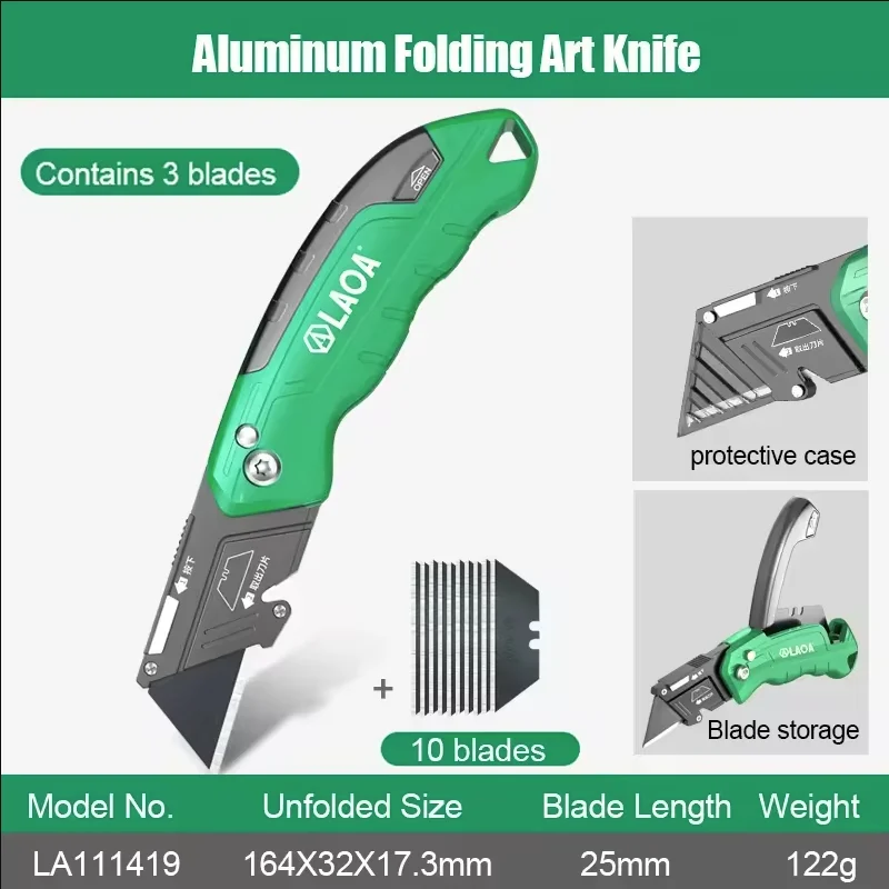 LAOA Heavy Duty Folding Cutting Knife Aluminum Alloy Adjustable Art Knife Wallpaper Knife Leather PCB Acrylic Board - view 3