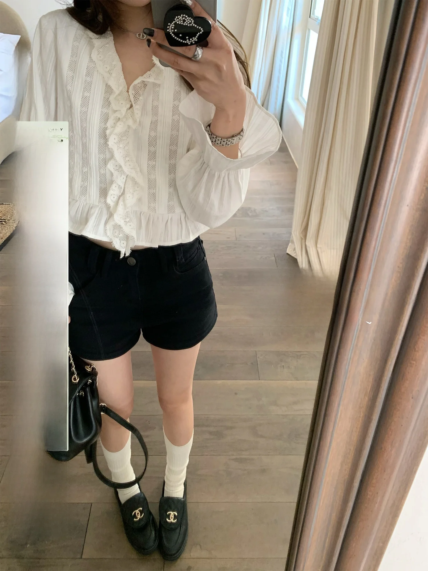 

Hhyii Stylish Guide Black Retro High Waist Denim Shorts Women's Korean Slimming Versatile Wide Leg Pants Hot Pants