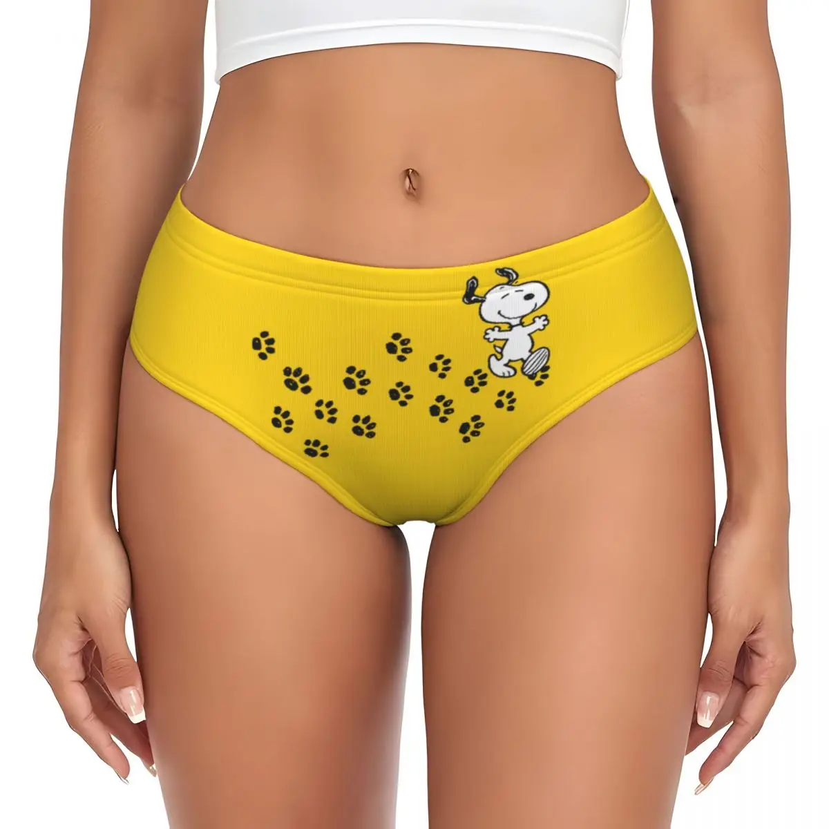 Custom Women's Snoopy Paw Print Path Panties Stretch Cartoon Comic Dog Briefs Underwear