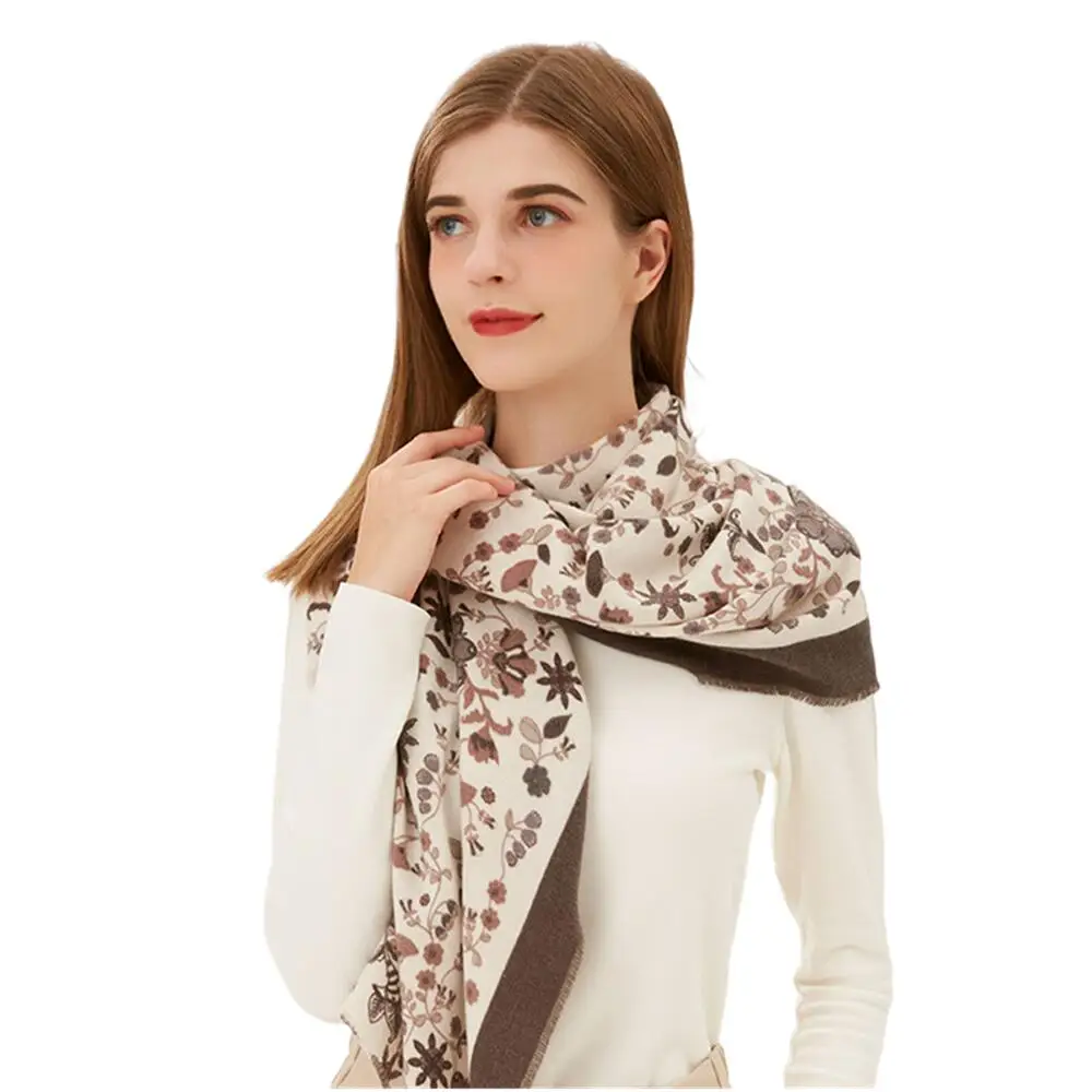 

Brand New Winter Small Floral Scarf Women Elegant Style Flowers Print Wraps Lady Imitation Cashmere Warm Shawls