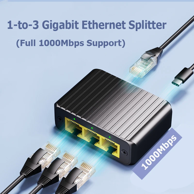 

4 Ports Network Switch 1000Mbps RJ45 LAN Hub Adapter 1in3out Gigabit Switch 4Ports Ethernet Splitter for PC TV Box Router Sharer