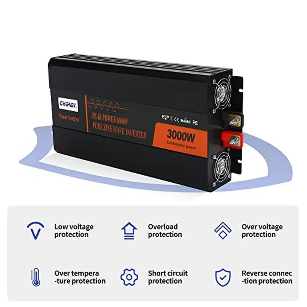 3000W Pure Sine Wave Inverter with Remote Control LCD Display USB Port Power Conversion Kit