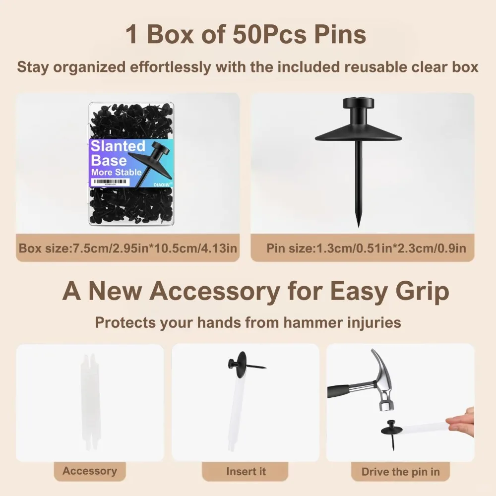 50pcs Heavy Duty Double Headed Metal Wall Tacks - Zinc Alloy Push Pins for Pictures, Tapestries, Bulletin Boards