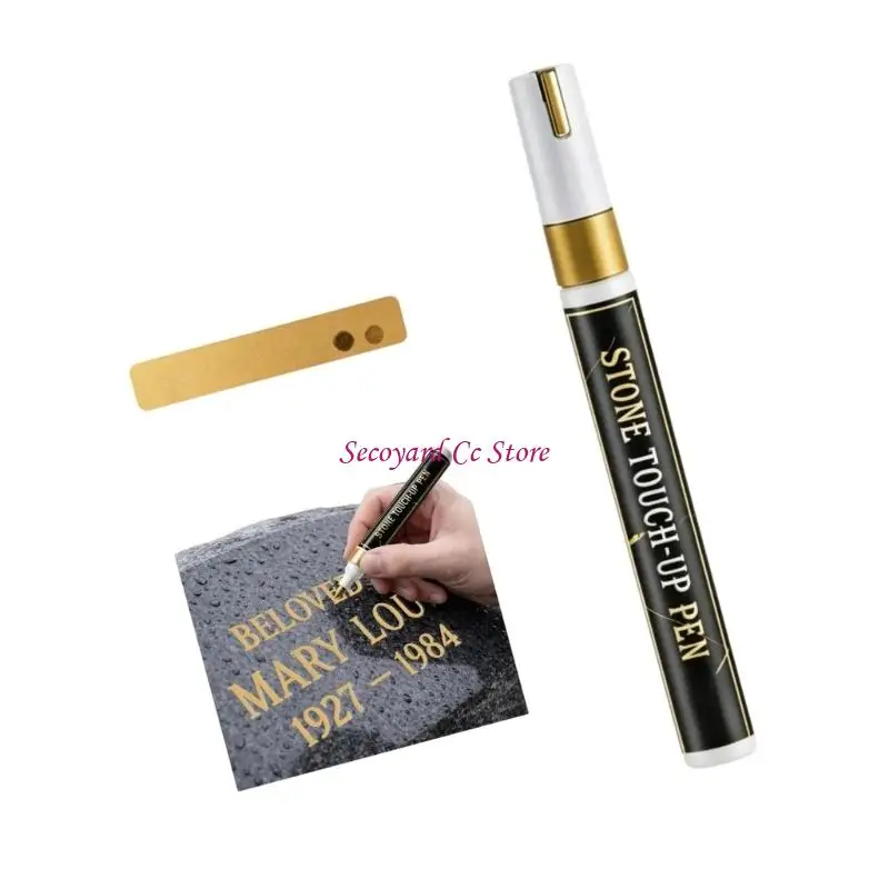 N3UC Golden Tombstone Marker Pen, for Restoring Faded Grave Inscriptions, Waterproof Stone Adjustments Pen, Strong Coverage, for