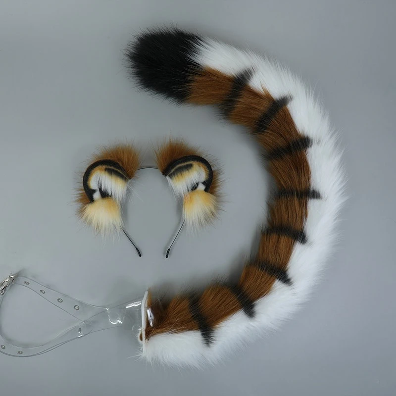 

Костюмные аксессуары: хвост и уши тигра, плюшевые, для косплея, на день рождения, Хэллоуин