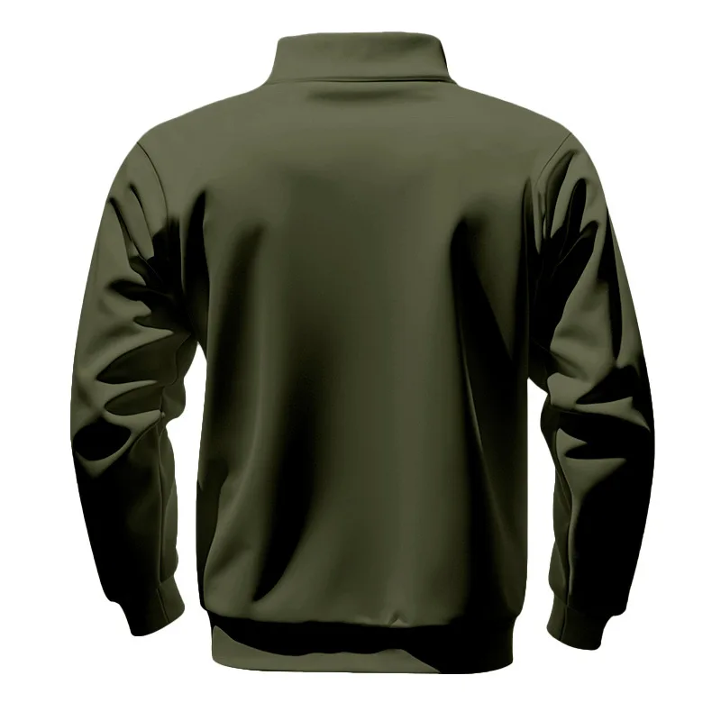 Amerikanischer Herbst- und Winter-Herrenpullover aus schwerem Fleece mit langen Ärmeln, halbem Reißverschluss, lockerem Schnitt und Stehkragen – Detail 20