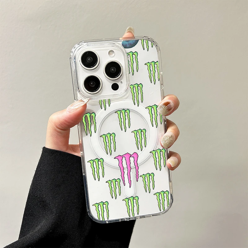 Vollbild M-Monster-E-Energys-S Rose Floral Kabelloses Ladeetui für iPhone 17 Air 16 15 14 13 12 11 Pro Max Acryl-Hülle