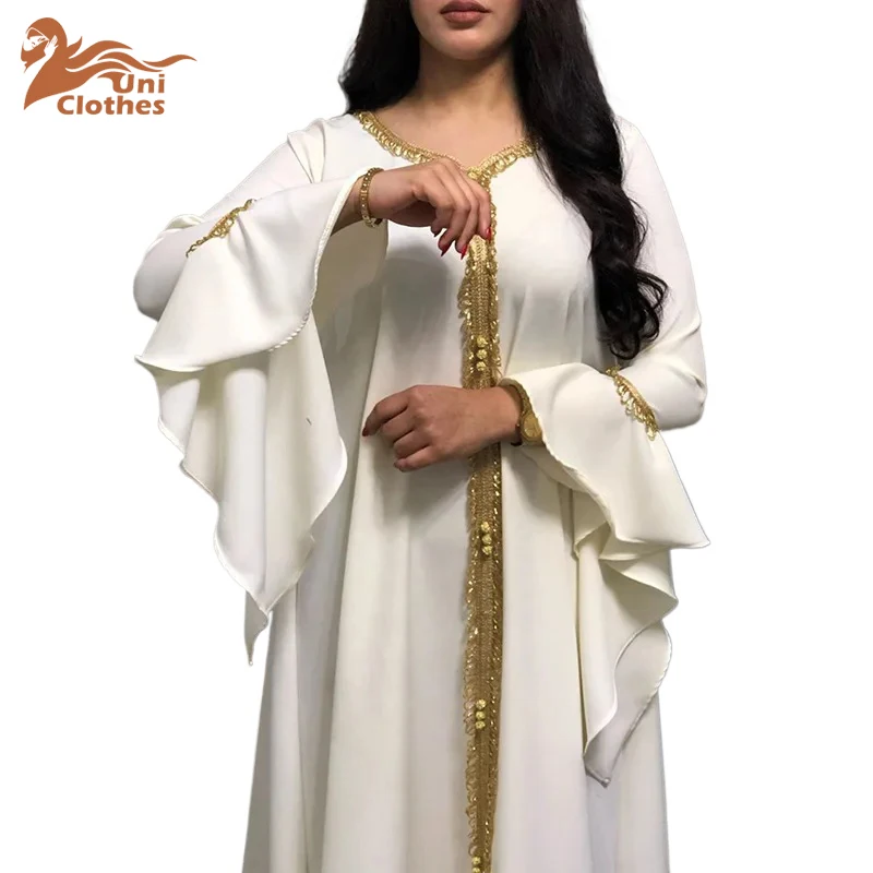 UNI Arabic Evening Dress Islam Clothing Dress for Women Malay Lotus Sleeve Embroidery Abayas for Women Temperament Muslim Dress