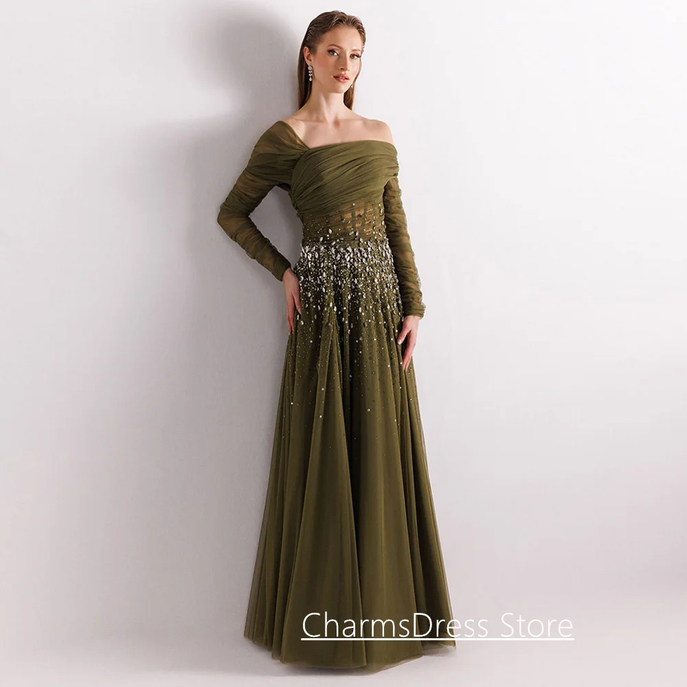 Classic Arabian Evening Dress Customized Long Sleeves Heavy Beading Sequined A Line Formal Occasion Dresses Arab Prom Gown image 5