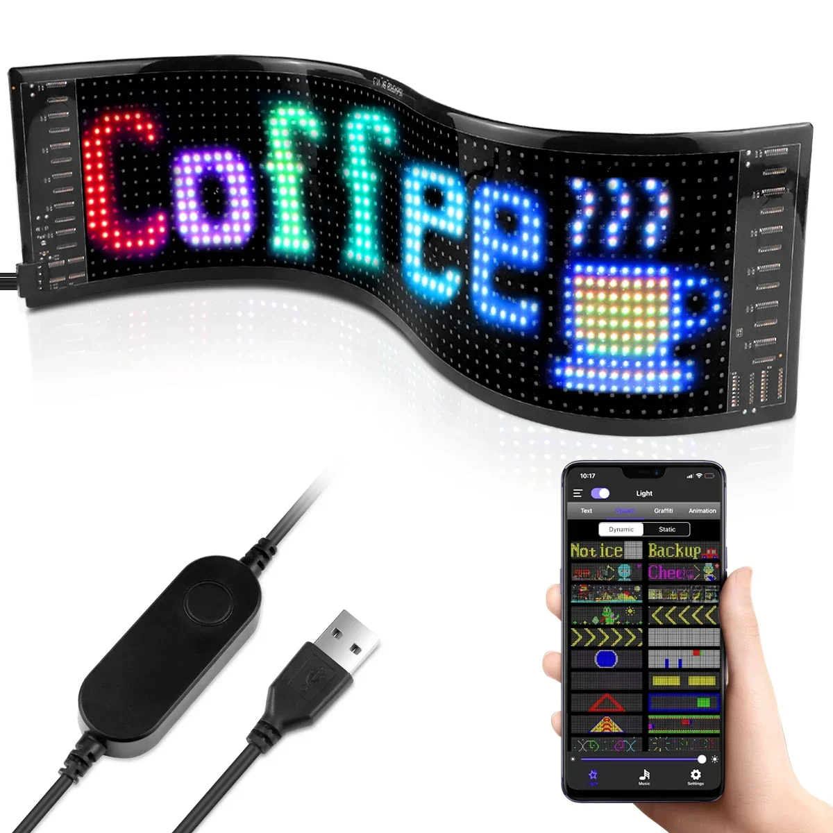 Scrollen, Werbung, LED-Schild, USB, 5 V, Bluetooth, App-Steuerung, Logo, Licht, individuelles Textmuster, Animation, programmierbares Display, Auto