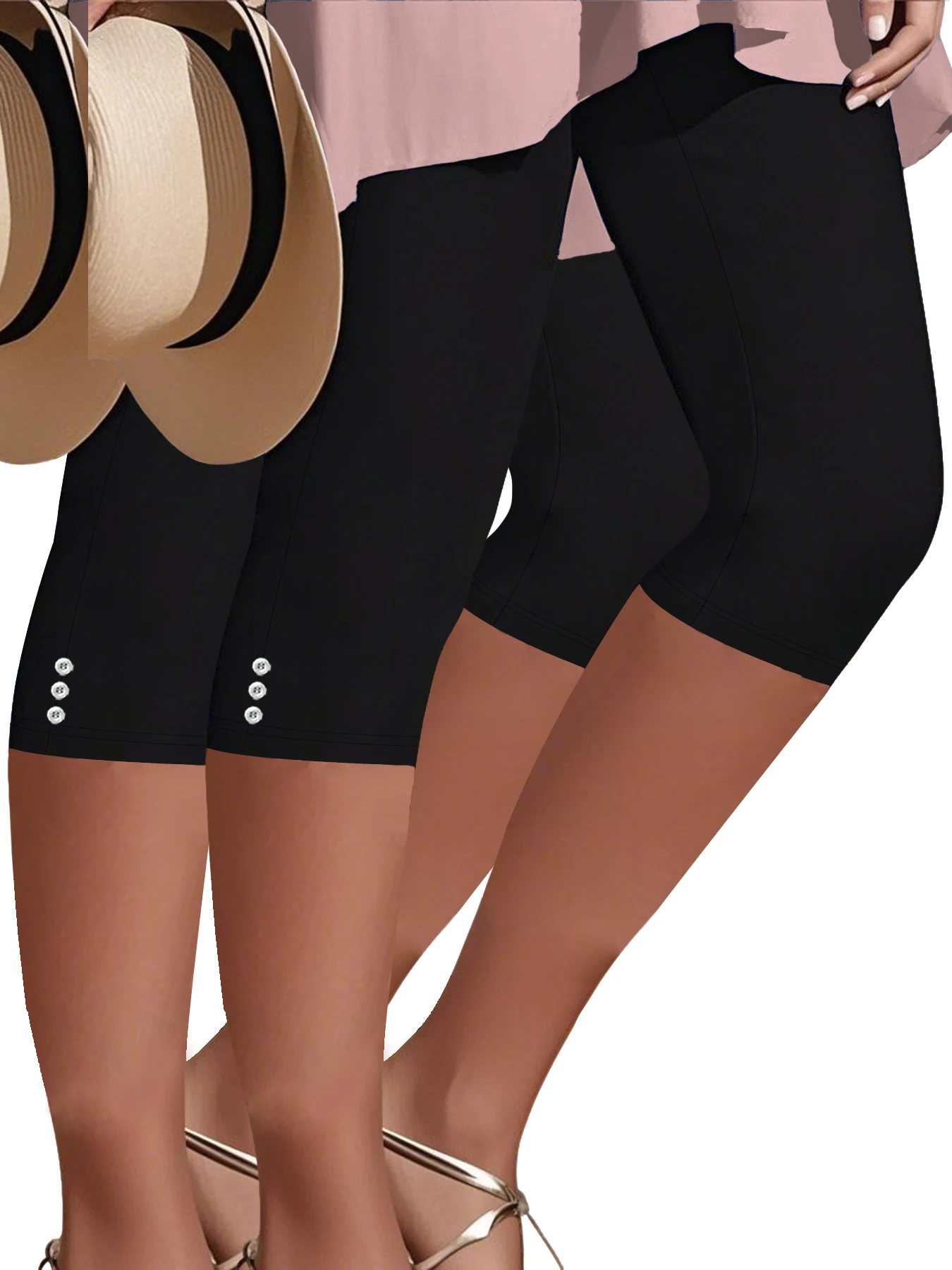 

Women's 2 PACK Super Soft Capri Pants With Side Button Detail, No See Through Workout Running Yoga Athletic Leggings