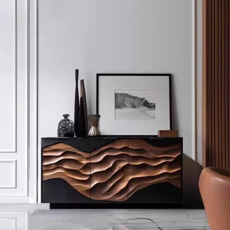 

Medieval wavy shoe cabinet home door 2025 new wall-facing entrance cabinet art living room relief locker