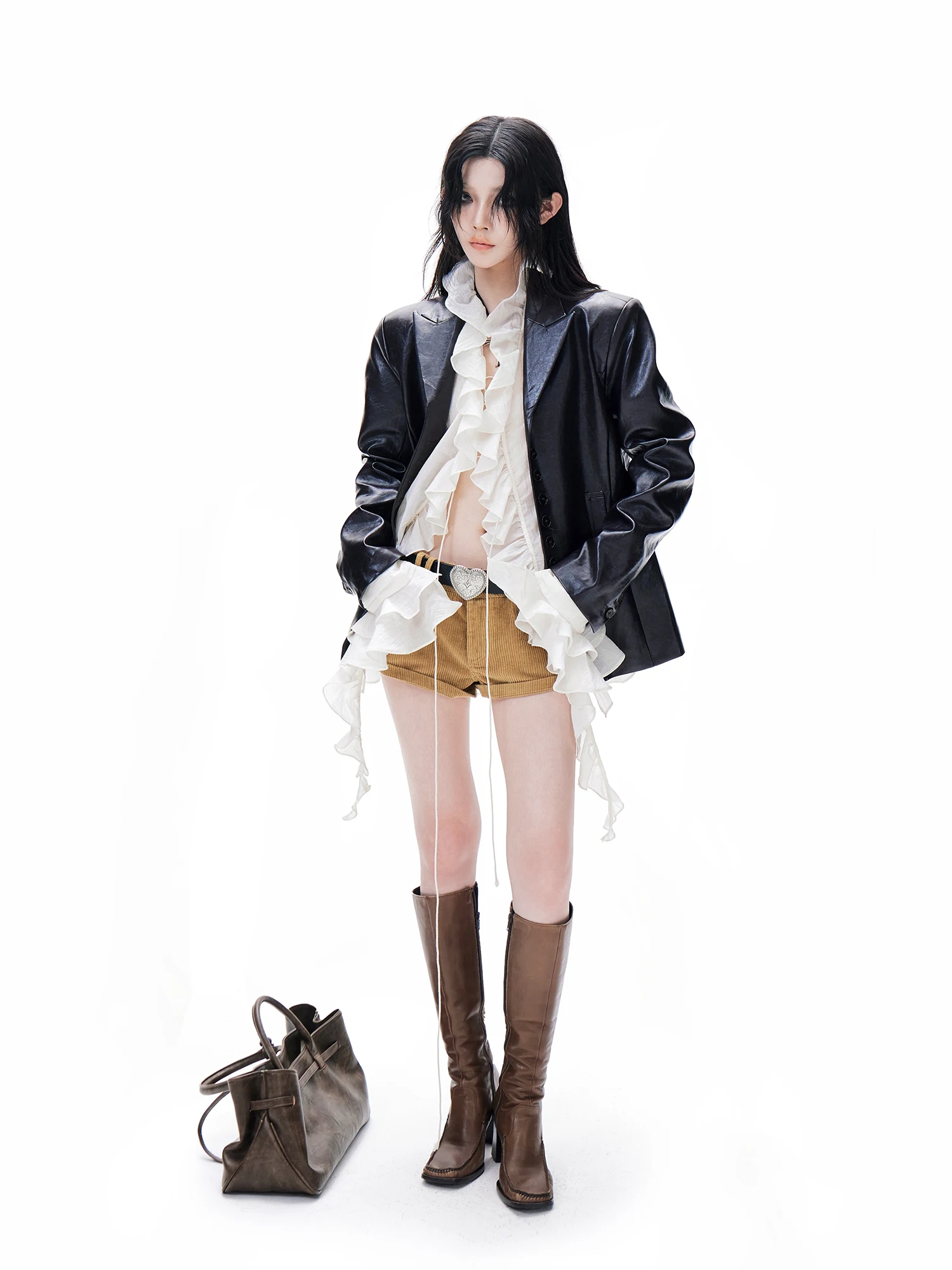 Moderno legal retrô solto com botão único e gola flip Jaet de couro feminino versátil clássico Sle longo casaco Sve para jovem W...