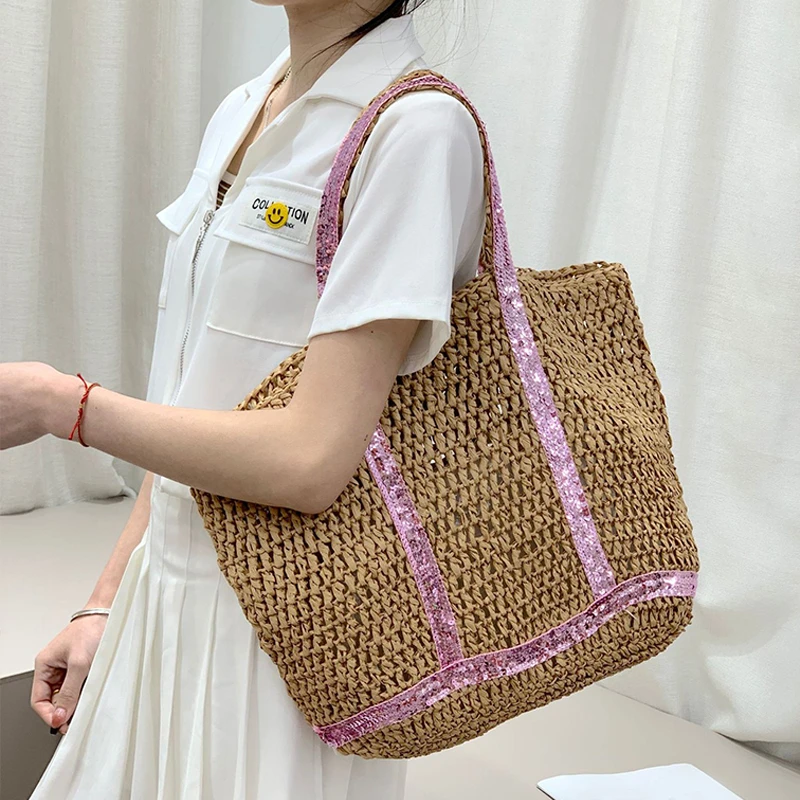 Casual Female Shoulder Handbags Totes Summer Straw Bags Women Woven Seaside Beach Vacation Shopping Bags