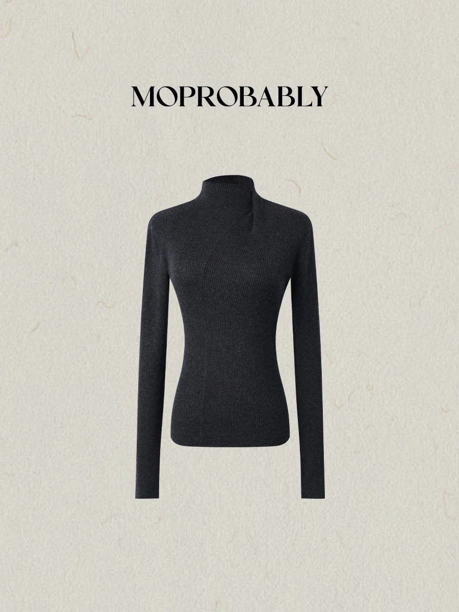 

Женский свитер с воротником-стойкой, облегающий, трикотажный, базовый слой, повседневный, простой, элегантный топ