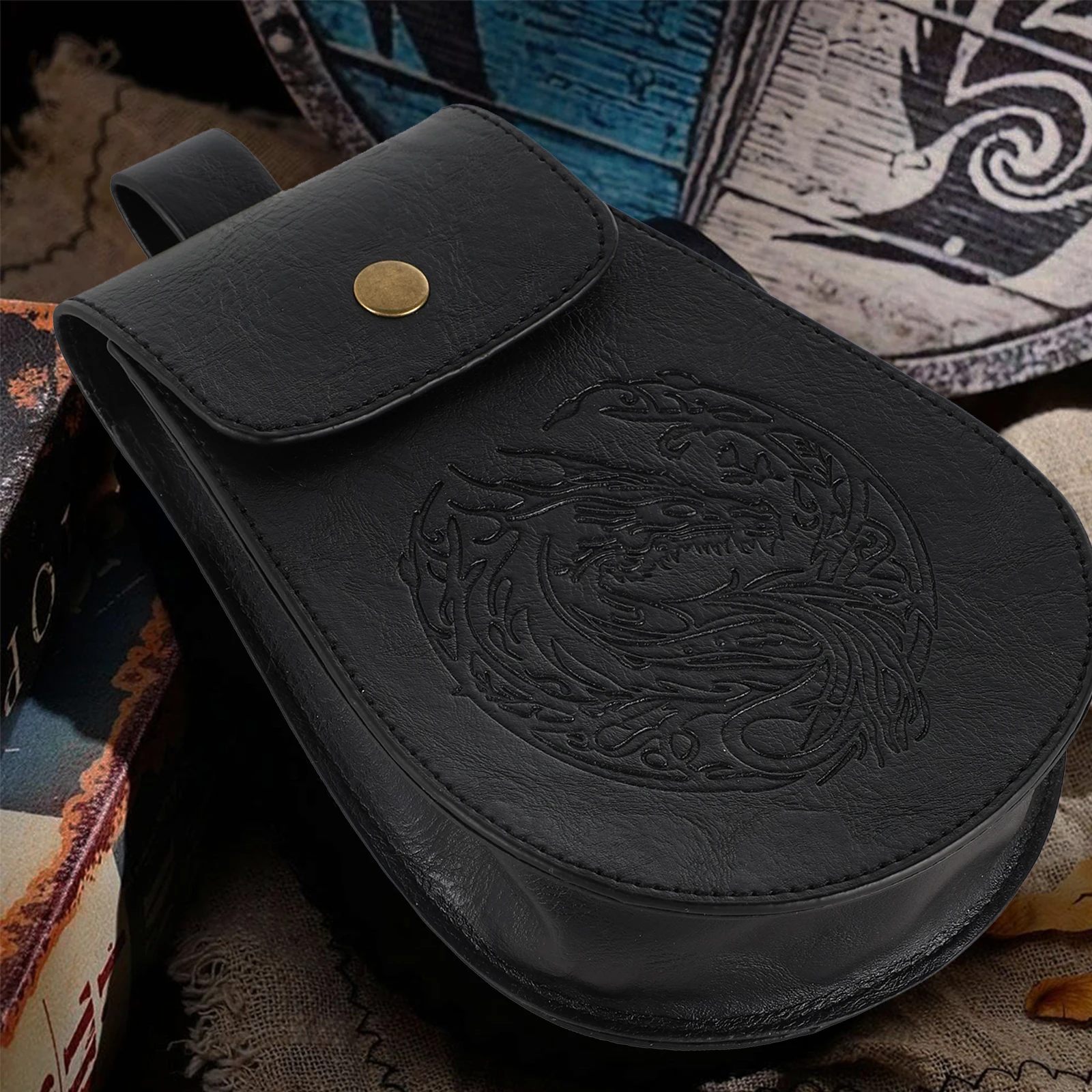 Leather Belt Bag, Hand Tooled Leather Pouch, Hand Stitched Bag for LARP and Cosplay