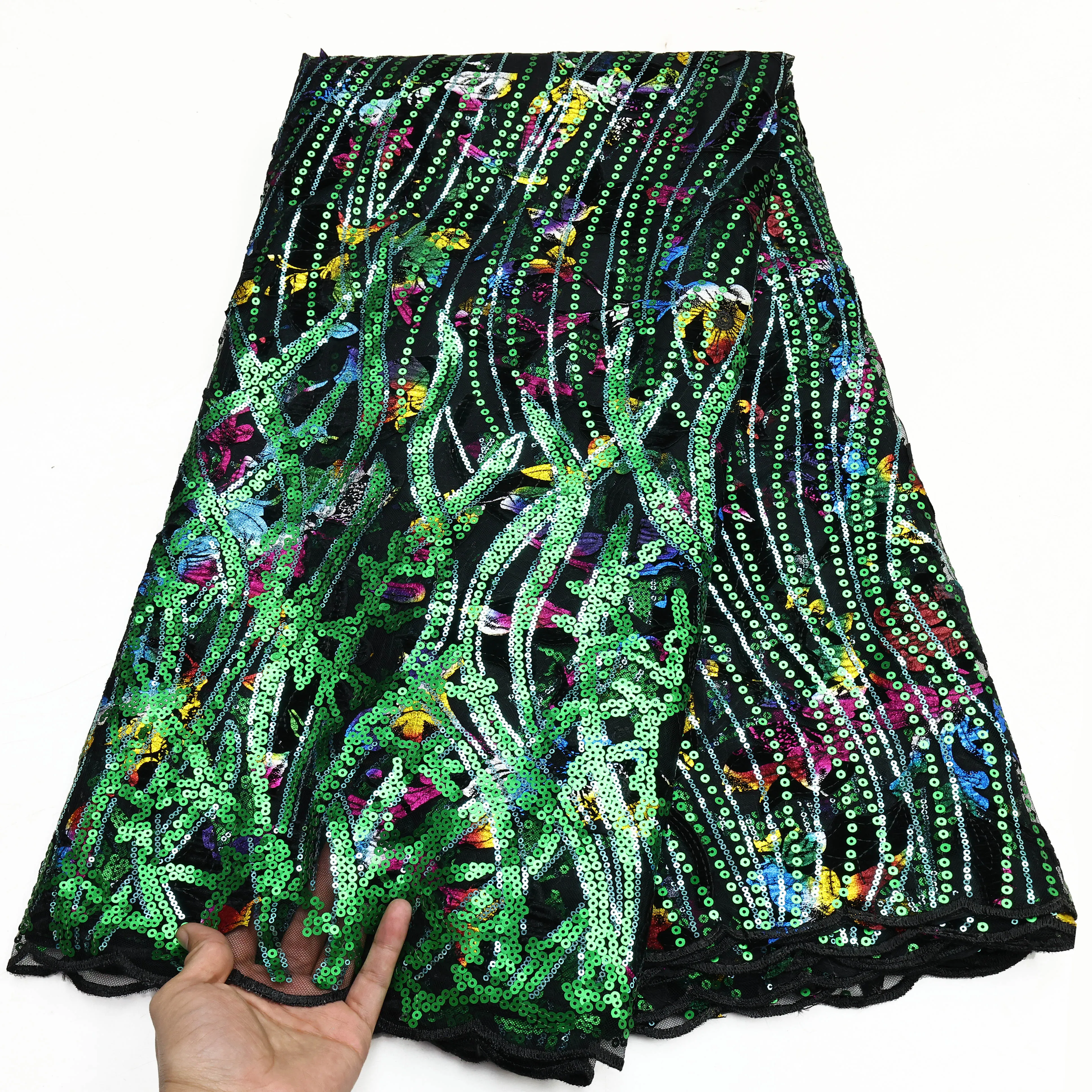 新着スパンコールレース生地アフリカ最新チュールレース素材高級刺繍スパンコールメッシュウェディングパーティードレス生地