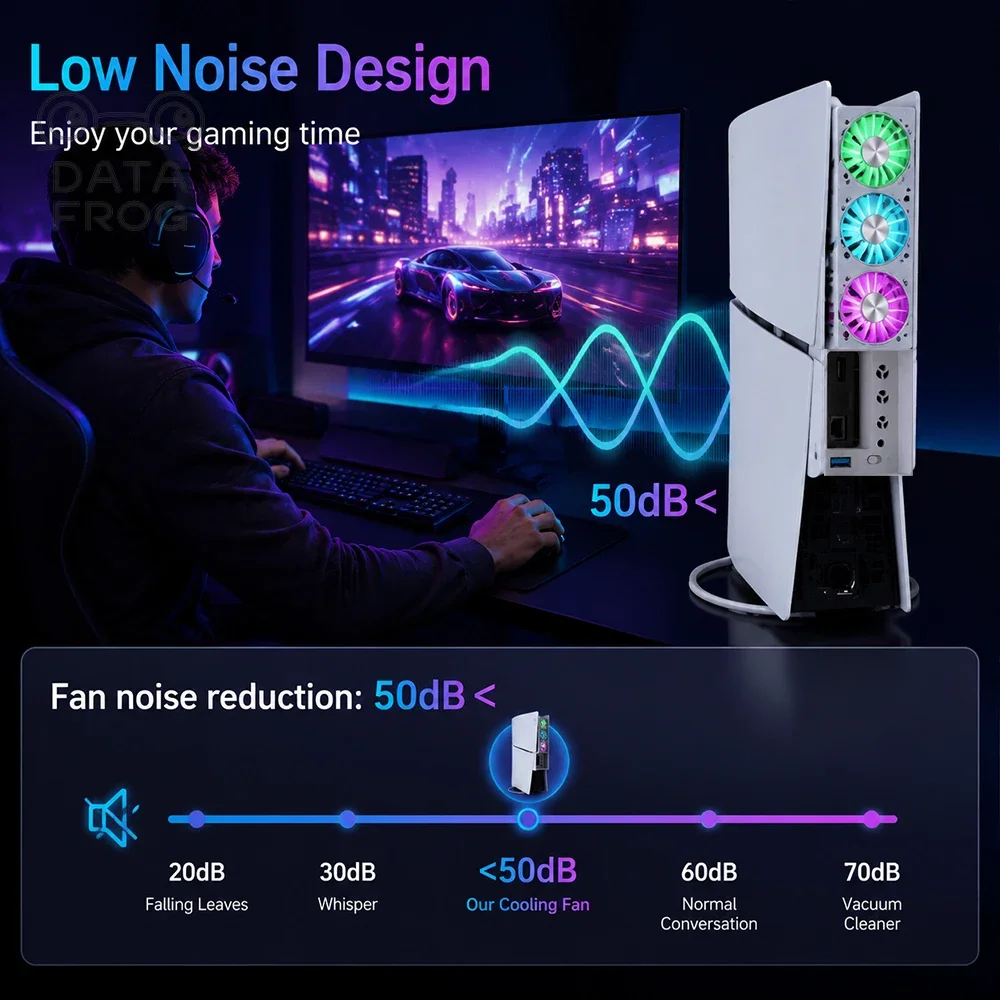 DATA FROG RGB Cooler Compatible with PS5 Slim, 3-Level Adjustable Fan for Extended Gaming Life & Heat Dissipation view 5