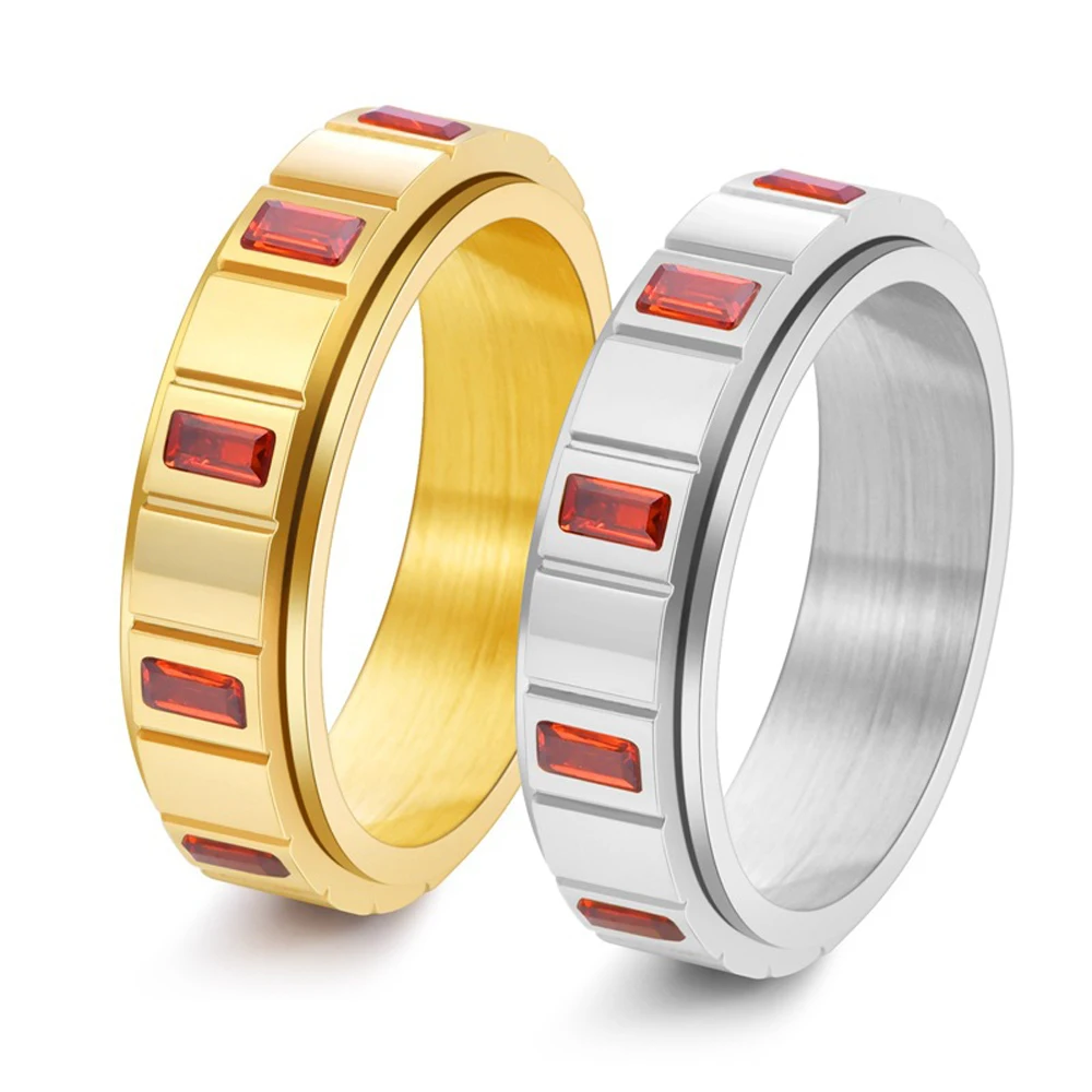 Farbenfroher Zirkon-Angst-Fidget-Ring, luxuriöser, 18K vergoldeter Titanstahl-Drehring für Damen, Top-Verkauf, wasserdichter Schmuck
