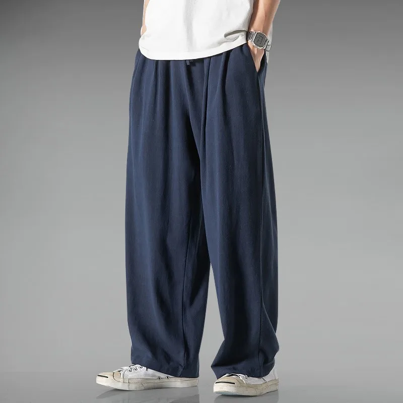Spring and Summer Chinese Style Straight Linen Wide-Leg Pants Men's Large Size Loose Thin Casual Pants Cotton and Linen Pants