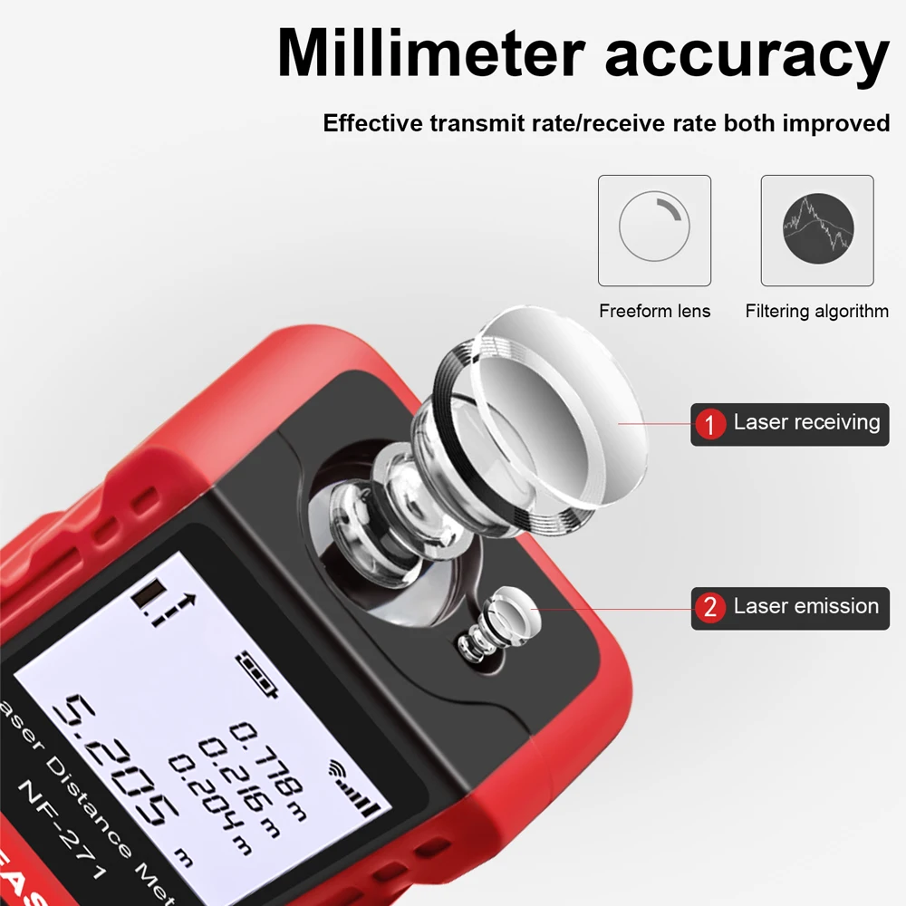 NOYAFA NF-271 High Accurate Roulette Laser Distance Meter Construction Tool Measuring Instrument Digital Distance Ruler 50M/70M