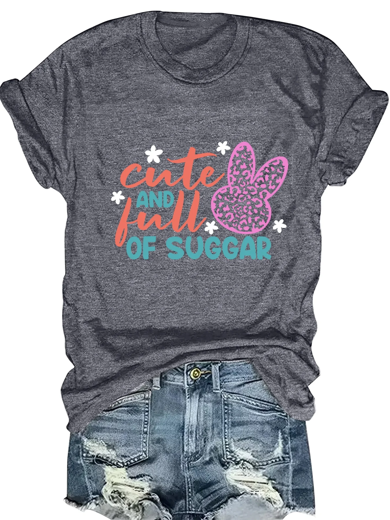 

Fashionable Ladies round Neck Short Sleeve T-Shirt with Letter Pattern Print Casual Comfortable Women's Top