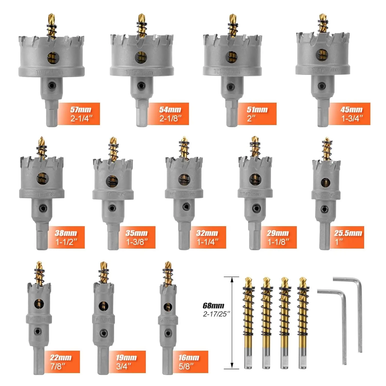 

16pcs Carbide Hole Saw Kit Carbide Tipped Hole Cutter with Pilot Drill bit for Stainless Steel Iron Aluminum Alloy Plastic