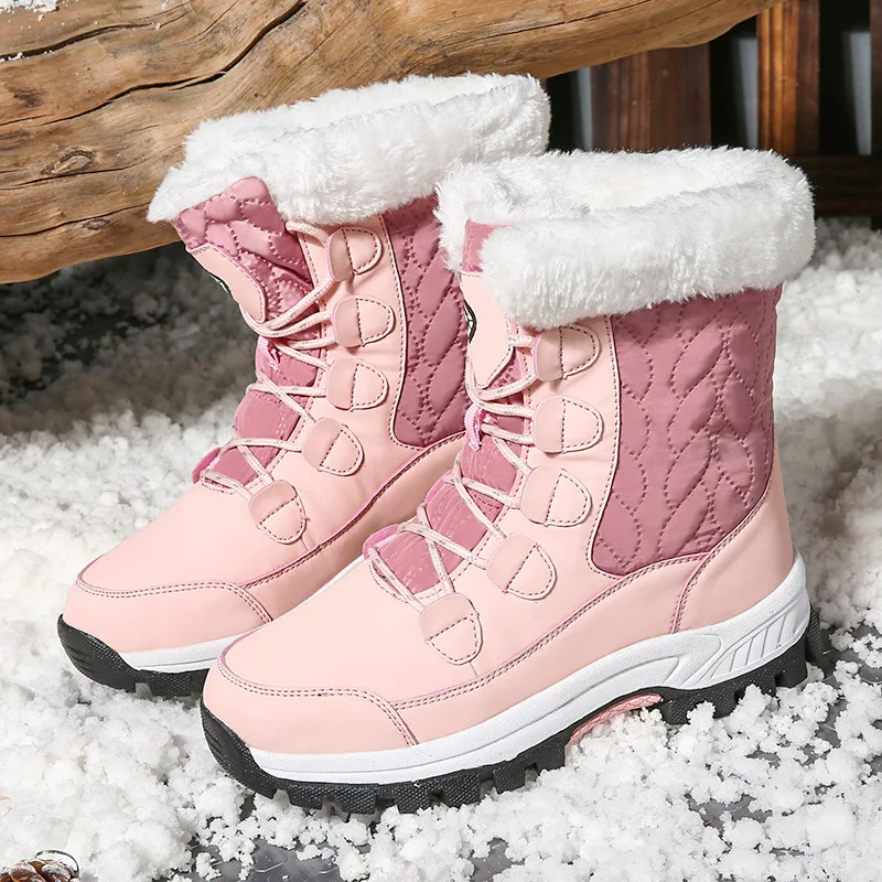 

Women Boots with Thick Fur Non-slip Waterproof Winter Ankle Snow Boots Mid-calf Women Platform Winter Cotton Boots Botas Mujer