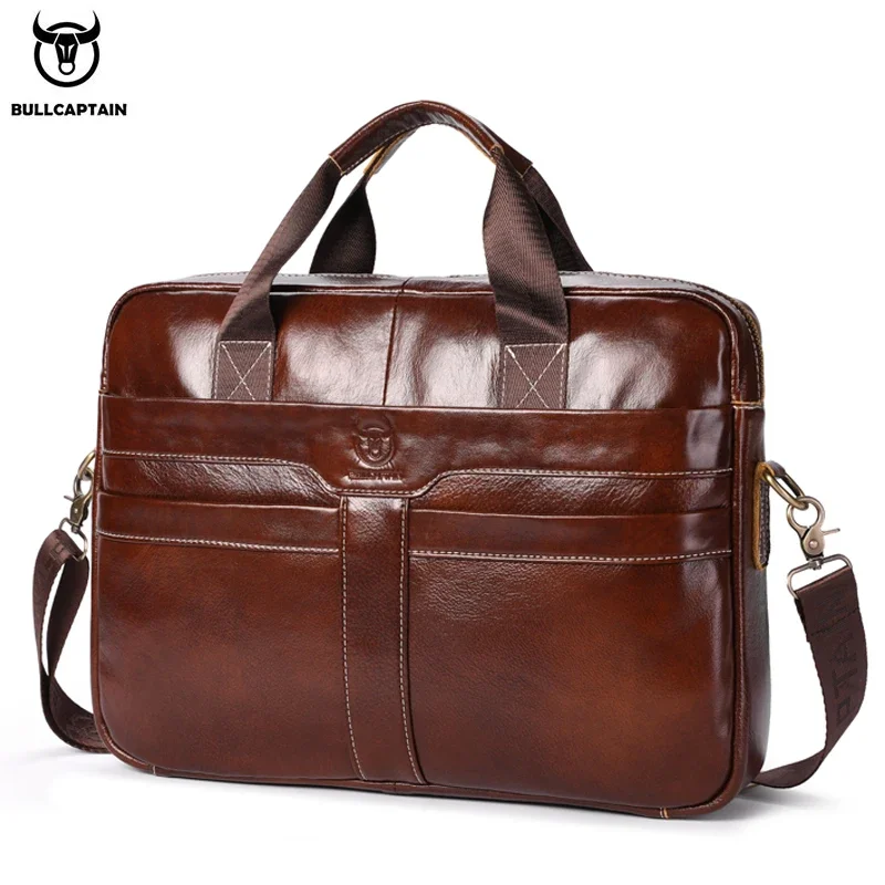 BULLCAPTAIN Leather Laptop Bag, Top Layer Leather 15\