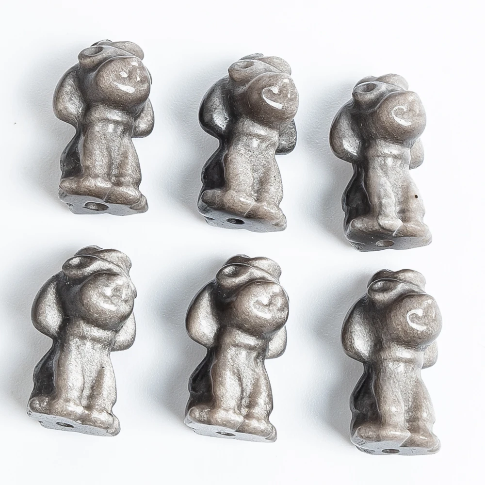 

5Pcs Natural Silver Obsidian 3D Cute Dog Pendant Charms for Jewelry Making Diy Necklace Needlework 22x22x10mm Thick with Hole