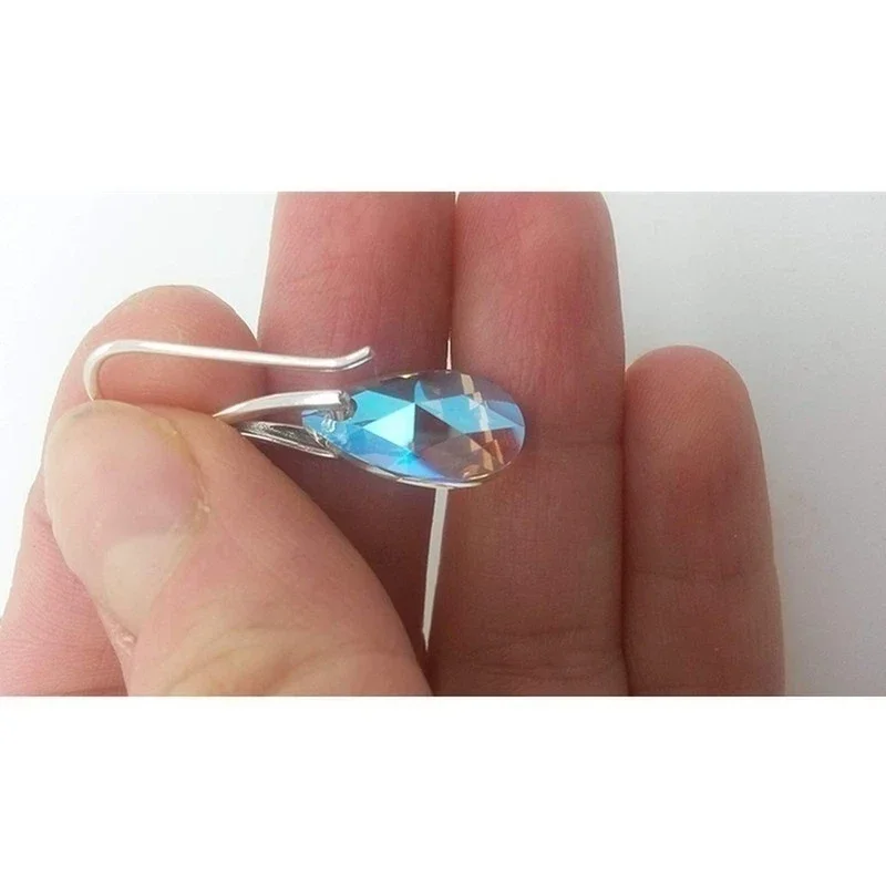 Women Fashion Charm Crystals  Blue Aurora Borealis Adorned Water Drop Dangle Earrings Birthday Party Wedding Jewelry Gift