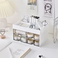 Desktop Cosmetic Storage Box with Drawer Cute Desktop Stationery Storage Organizer Boxes Kawaii Ins Office Home Pen Holder Rack