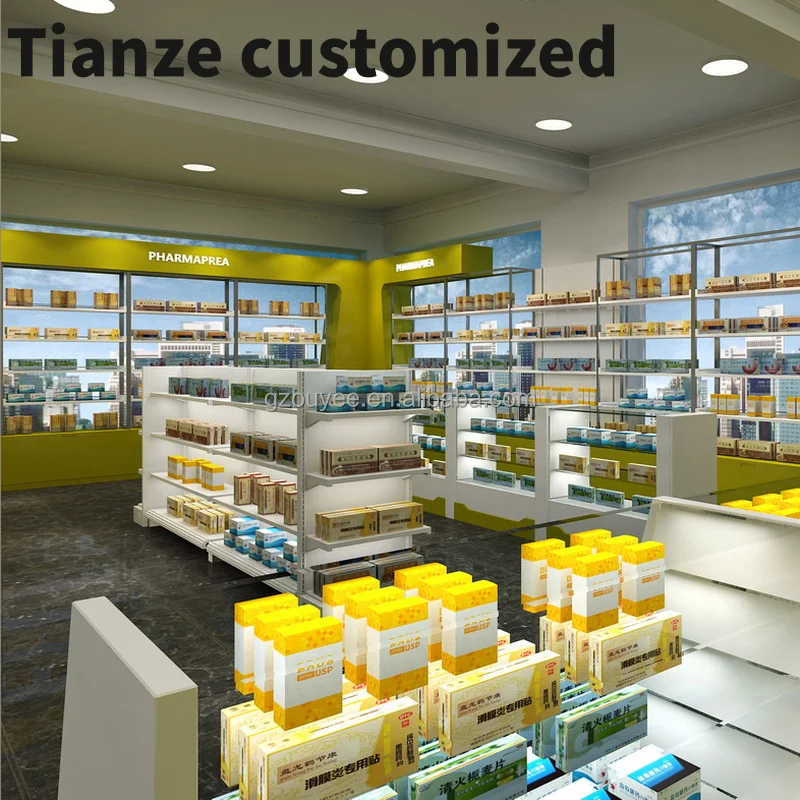 Customized-Attractive retail wooden medical store furniture displaying products