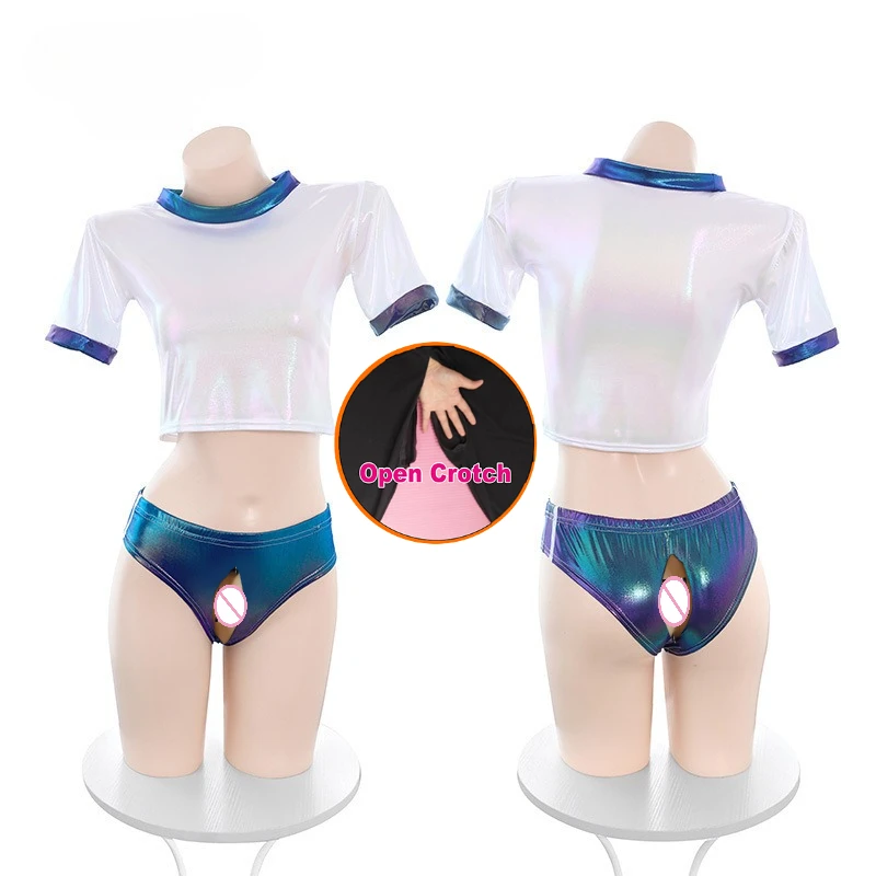 

Женские сексуальные боксеры с открытой промежностью, японский динамический лазерный гимнастический костюм, эротическое нижнее белье, сексуальное чистое желание, полуэкспонированные ягодицы