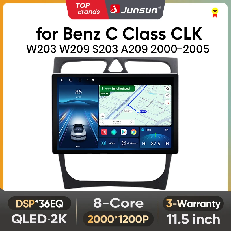 Junsun 11,5 Zoll QLED Android Wireless CarPlay Auto Autoradio für Mercedes Benz C-Klasse CLK Klasse S203 W203 W209 A209 2000-2005