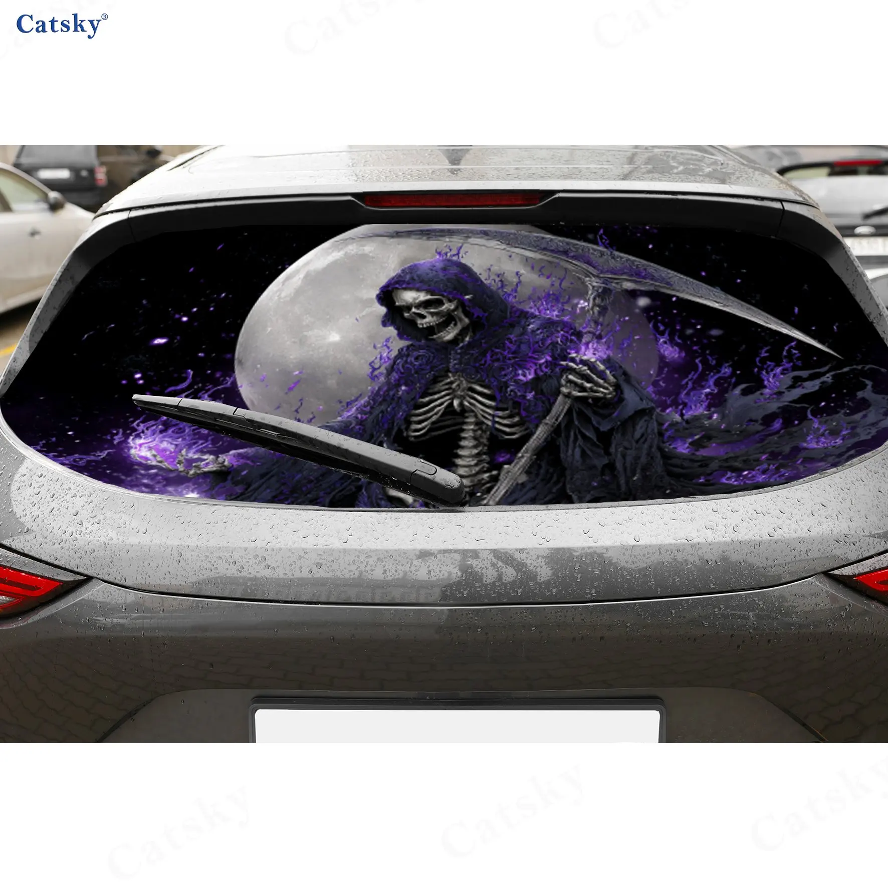 Vinilos Decorativos Perforados de PVC con Diseño de Dios del Invierno Estrellado, Adhesivo Duradero para Ventana Trasera de Coche, Calcomanía Impermeable para Ventana Trasera de Coche