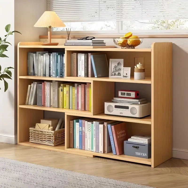 4-Tier Wooden Bookshelf, Expandable 25-47 inch Wide Bookcase, Modern Freestanding Bookcas for Small Space or Corner (Natural)